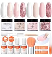 Modelones Pink Dip Powder Nail Kit, 4 Colors White Nude Glitter Dipping Starter Set with Liquid a...