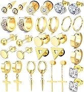 15 Pairs Earrings for Men, Stainless Steel Earrings Stud Kit for Men Women Fashion Piercing Jewel...