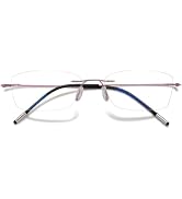 VEVESMUNDO Frameless Reading Glasses Blue Light Blocking Metal Titanium Clear Rimless Eyewear Gla...
