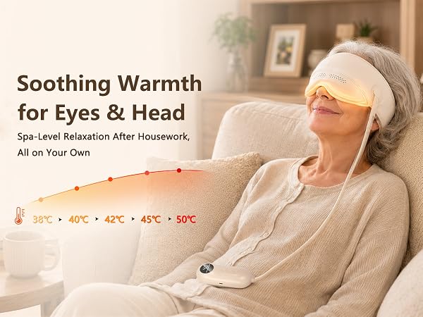 Heated eye and head massager with gentle warmth for relaxing home spa care