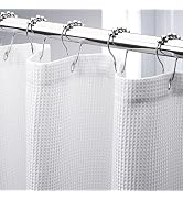 AmazerBath White Shower Curtain Fabric, Waffle Shower Curtains for Bathroom, Cloth Shower Curtain...