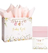 Crisky 13" Large Baby Gift Bag with Tissue Paper, Gift Card and Bow for Baby Shower Girl's Kid's ...