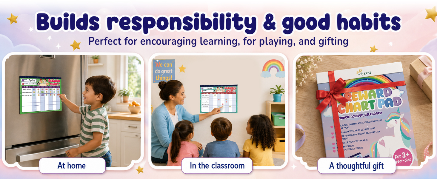 Kids reward chart builds responsibility and good habits for home, school and gifting