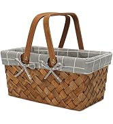 Woodchip Picnic Basket with Double Fold Handles, Hand Woven Easter Eggs and Candy Basket, Bath an...