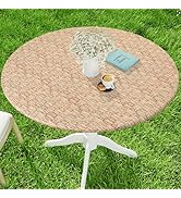 Moosfor Spandex Elastic Fitted Round Tablecloth for 45"-56" Tables, Stretch Washable Reusable Tab...