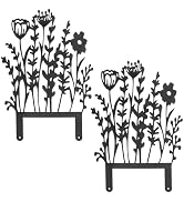 WADORN 2Pcs Metal Flowers for Outside, Black Decorative Garden Stakes Fence Topper Decor Metal Fl...