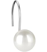 EleCharm Decorative Shower Curtain Hooks 12pcs Ivory Artifical Pearl Shower Curtain Rings Rustpro...