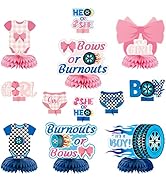 G1ngtar 12Pcs Burnouts or Bows Gender Reveal Party Honeycomb Centerpieces Table Toppers for Boys ...