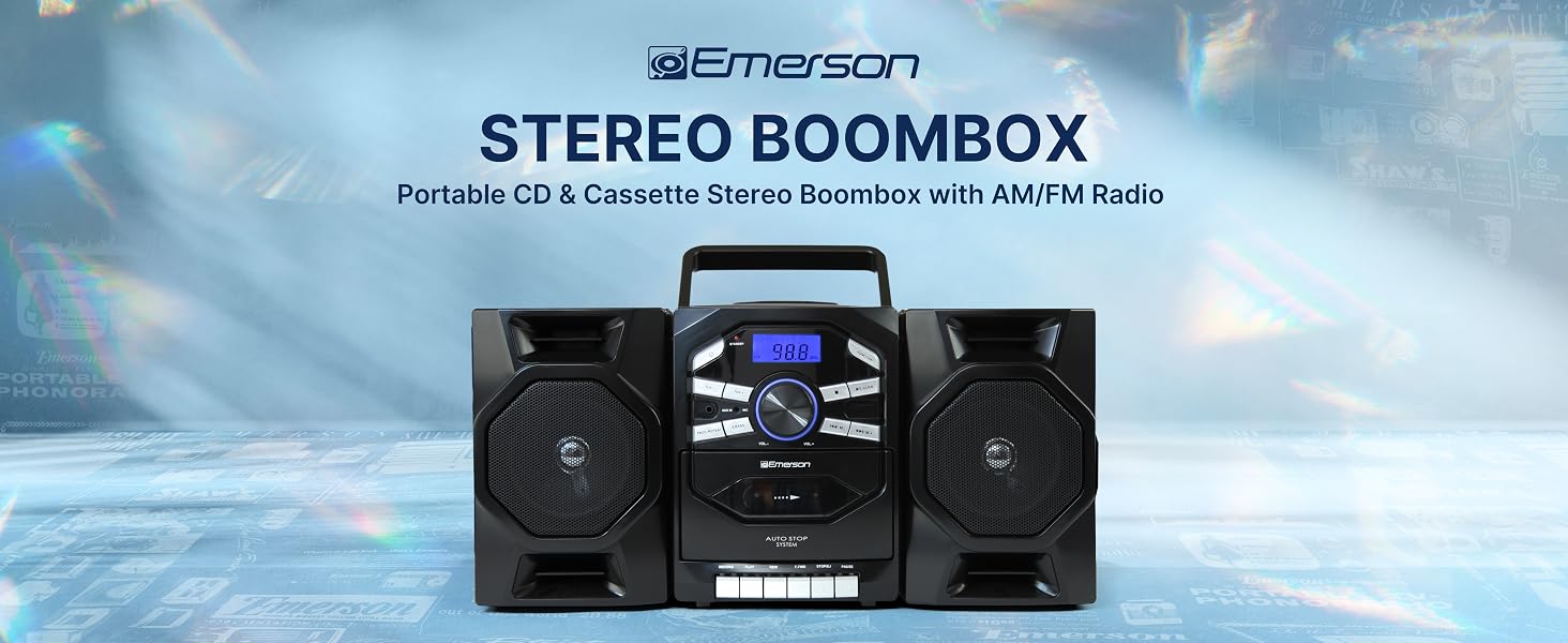 Emerson EPB-4000 Portable CD Cassette Stereo Boombox with AM FM Radio, AUX Input and cassette record
