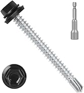 #14 x 3 (50 PCS) Black Metal Roofing Screws with Rubber Washer, Hex Head Metal to Wood Self Tappi...