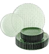Festiva 60PCS Clear Sage Green Plastic Plates - Heavy Duty Weave Pattern Fancy Disposable Plates-...