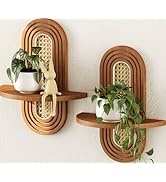 Hongsane Floating Shelves for Wall, Boho Home Wall Decor,Rattan Plant Shelf Set of 2, Mid Century...