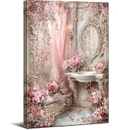 Frimeeme Vintage Pink Bathroom Canvas Wall Art, Sink Posters Prints for Bathroom,Toilet,Home Deco...