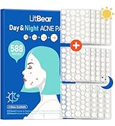 LitBear Acne Pimple Patches- Day and Night 4 Sizes 588 Dots Thin & Thick Hydrocolloid Patches wit...
