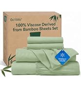 QUTOOL Viscose Made from Bamboo Queen Sheet Set, 4-Piece Cooling Bed Sheets, Silky Soft and Breat...