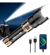 SKYFIRE Rechargeable Flashlights High Lumens,10000 Super Bright Flashlight Zoomable 4Modes Waterp...