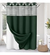 XOGUIBO No Hook Shower Curtain and Liner Set,Dark Green Hotel Waffle Shower Curtain with Liner 75...