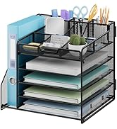 Lavatino 5-Tier Desk Organizer with File Holder, Metal Adjustable Paper Letter Tray for Office or...