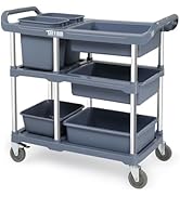 TUFFIOM 3-Tier Plastic Service Storage Utility Cart with Wheels, Heavy Duty Multi-Function Mobile...