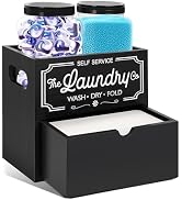Laundry Pods Container, 7.8 x 5.1 x 6.7 Inches Wooden Dryer Sheet Container, Rustic Containers St...