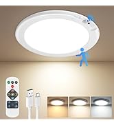 Rechargeable Motion Sensor Ceiling Light with Remote, Battery Operated Closet Light No Wiring, Wi...