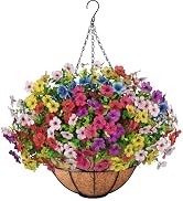 Ouddy Decor Artificial Hanging Flowers with Basket, Fake Hanging Plants with Faux Silk Flowers UV...