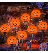2 Sets 7Ft Halloween Pathway Lights Outdoor Pumpkin Stake Light with 4 Jack-O Lantern Pumpkin Lig...