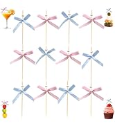 100PCS Pink and Blue Bow Cocktail Picks – Pearl Toothpicks for Appetizers, Cupcakes, Fruit Skewer...