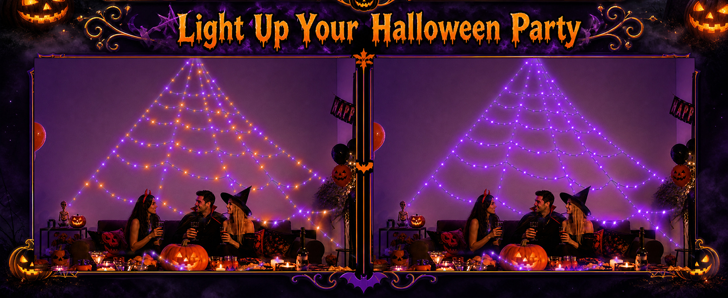 Halloween Decorations Outdoor Spider Web Lights with Glowing Spider