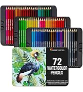 Zenacolor Professional Watercolor Pencils, Set of 72, Metal Box with Brush - Drawing Set for Colo...