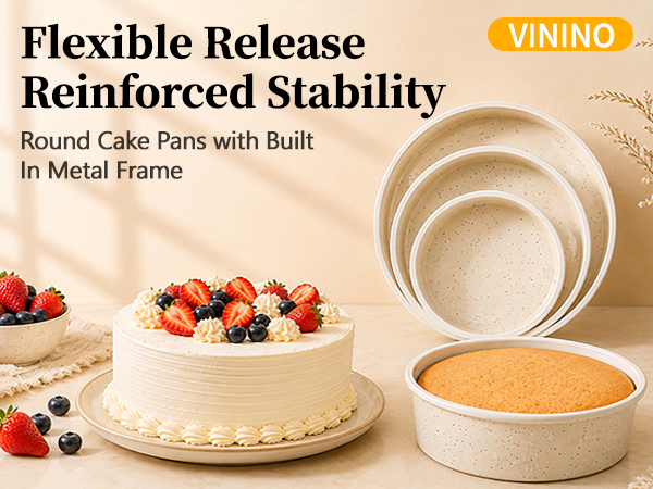 Round Cake Pans with Built-In Metal Frame
