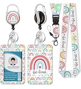 Piefly Teacher Lanyards for Id Badges, Rainbow Be Kind Badge Holder with Retractable Badge Reel C...