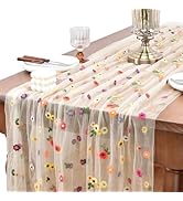 Joanlody Champagne Embroidery Daisy Spring Summer Table Runner Florals Seasonal Easter Tulle Tabl...