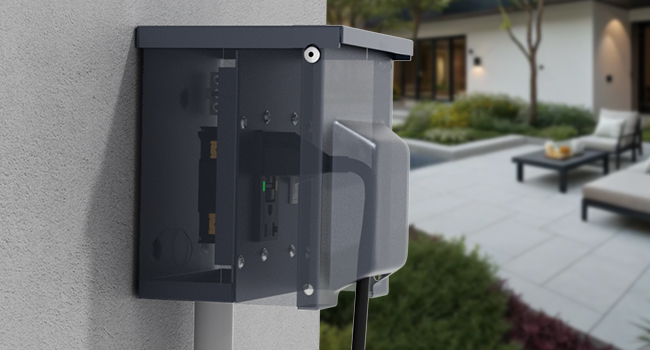 Outdoor Electrical Outlet Box with 20 Amp WRTR GFCI Receptacle and Switch ETL Listed