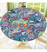 Moosfor Printed Spandex Round Tablecloth Fitted Table Cloth for 45-56 Table | Circle Patterned El...