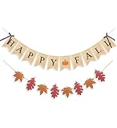 Uniwish Happy Fall Banner with Pumpkin Maple Leaves Sign Garland Fall Thanksgiving Day Decoration...