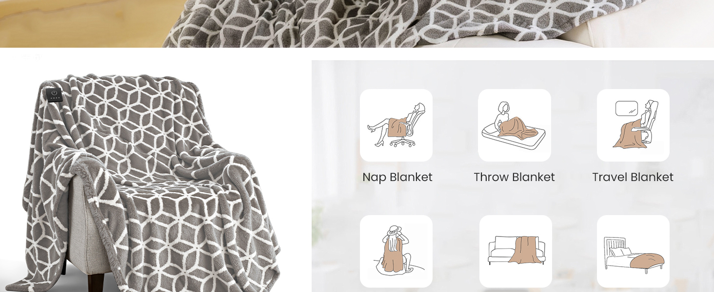 Electric Blanket with Built-in Button Controller 50"x60"