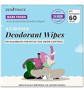 Zero Trace Travel Deodorant Wipes - 60 Count- 24 Hour Odor Control - Aluminum Free Hypoallergenic...