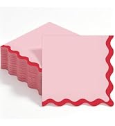 Houuqe 80 Pcs Pink Scalloped Cocktail Napkins Red Wavy Edge Napkins 6.5'' Disposable Dessert Beve...