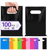 LOVOBAG 100PCS Party Favor Goodie Small Gift Bags for Kids 6x8 Black Bulk | Plastic Party Goody B...