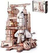 ROKR 3D Wooden Puzzles Space Shuttle-Dynamic Launch Base with Motorized Lift, LED Light Effects, ...