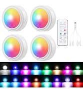 4PCS Wireless Car LED Lights with Remote Control, 16 Colors Interior Car Led Puck Lights, Recharg...