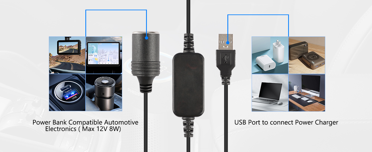 USB A Male to 12V Car Cigarette Lighter Socket