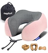 napfun Neck Pillow for Travel, Memory Foam Airplane Pillow, Pink | 360° Neck Support, Upgraded 10...