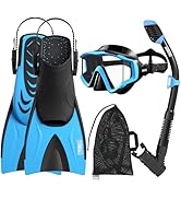 Aegend Snorkeling Gear for Kids Youth - Anti-Fog Diving Mask, Adjustable Fins & Dry Snorkel, Full...