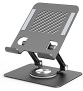 LINTYLE iPad Stand Tablet Holder for Desk, Tablet Stand with 360° Rotating Base, Aluminum Foldabl...