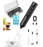 Soenglyun 3-Speed Rechargeable Milk Frother with Storage Box, Dual Coil Whisk Coffee Frother Hand...