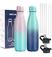 Insulated Water Bottle,2 Pack-17oz Stainless Steel Water Bottles with straw lid,Metal Sports Ther...