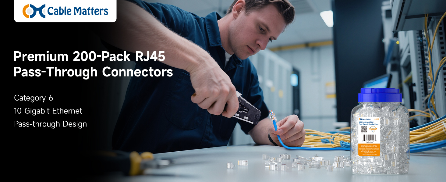 Cable Matters 100-Pack RJ45 Pass Through Connectors for Ethernet Cable Termination, Cat 6 Connector