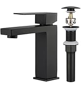 KES Black Bathroom Faucet & Bathroom Sink Drain Without Overflow, Single Handle Type Faucet with ...